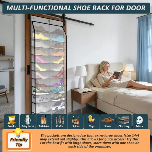 Vista 6 de Kotkn Organizador de zapatos para la puerta de 24 pares para la familia y los niños, de doble cara Almacenamiento colgante para tenis, botas