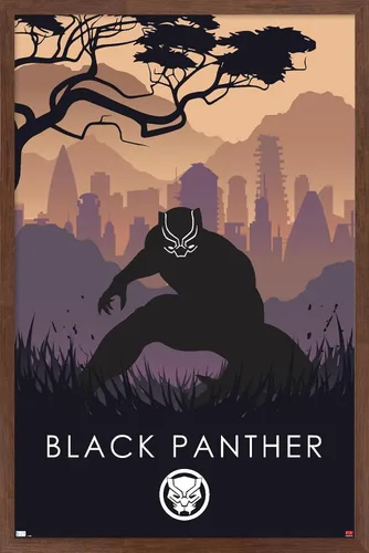Vista 10 de Trends International Marvel Heroic Silhouette - Póster de pared de Black Panther, 14.725 x 22.375 pulgadas, versión enmarcada de madera de granero