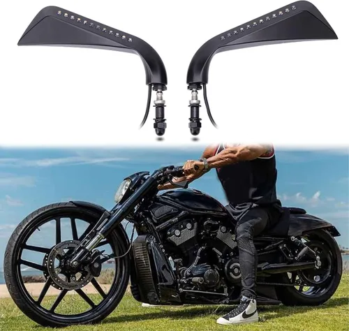 Vista 10 de Espejos retrovisores negros de 8 mm en forma de lágrima para motocicleta para Sportster XL 883 1200 Road King V-Rod Street Glide Electra Glide Dyna