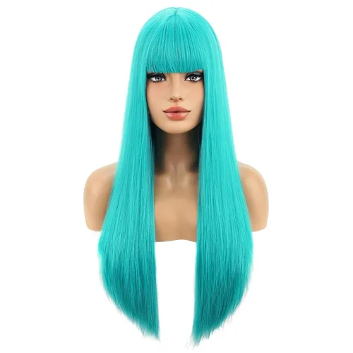 Vista 5 de BERON Pelucas negras de cabello largo liso con flequillo, para mujer, a la moda, resistente al calor, sintético, aspecto natural, para fiesta