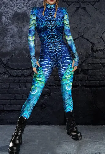 Vista 2 de Fixmatti Disfraz de fiesta de Halloween para mujer, traje de manga larga con estampado de calavera
