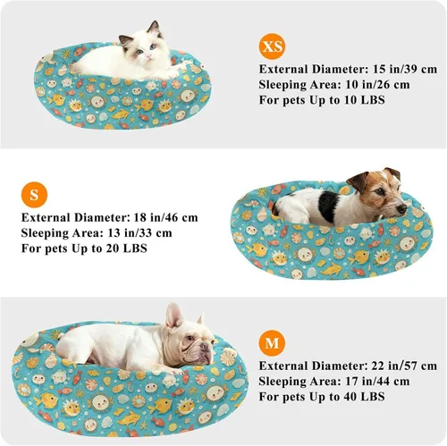 Vista 6 de Wudan Pet Cat Bed Anti-Slip Fluffy Calming Bed for Medium Size Pets Sleeping XS Blue Themed Marine Life