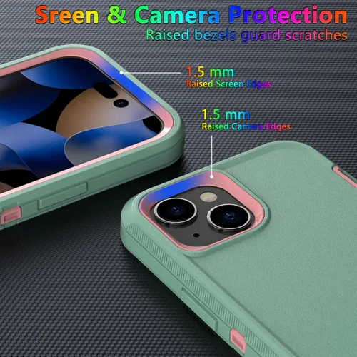 Vista 4 de MXX Funda de Alta Resistencia para iPhone 15 con Pantalla de Vidrio Templado, Protector de Lente de Cámara de 3 Capas, Protección Completa