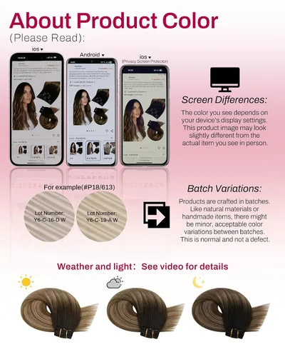 Vista 7 de Moresoo Extensiones de cabello humano con clip, balayage, color marrón oscuro a marrón dorado con clip, extensiones de cabello humano con clip, 5