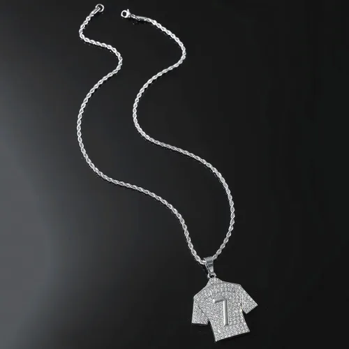 Vista 2 de Collar con colgante de jersey de fútbol americano helado para hombres y niños, número 7número 10número 12cuello de jersey, hiphop CR7 Mes-si Ney-mar