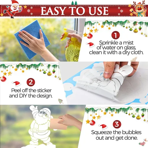 Vista 5 de 236 adhesivos de Navidad para ventana, 9 hojas de calcomanías de doble cara con copos de nieve, calcomanías de decoración navideña de muñeco