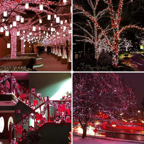 Vista 4 de OZS Guirnalda de luces de Navidad conectables rojas y blancas, paquete de 2 luces de Navidad de 164 pies en total de 400 LED para Rojo y blanco