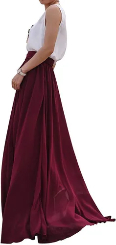 Vista 3 de Diydress - Falda larga de gasa para mujer, con lazo para verano, playa, fiesta de graduación, falda de cintura alta