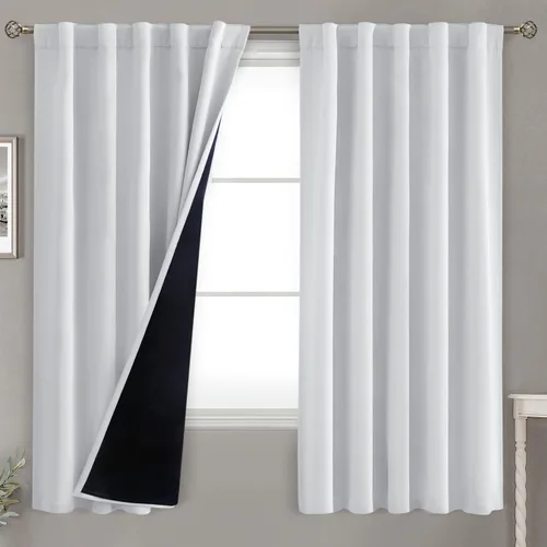 Vista 149 de BGment Cortinas 100% opacas beige de 63 pulgadas de largo con forro aislante térmico, bolsillo para varilla y lengüeta trasera de doble capa