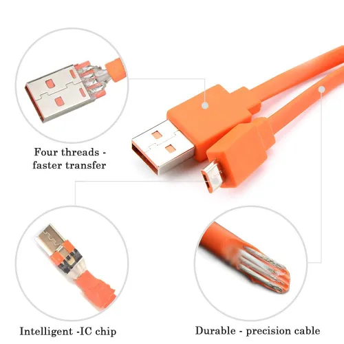 Vista 5 de Cable de carga micro USB plano de repuesto compatible con altavoz inalámbrico JBL