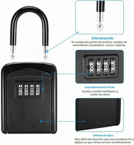 Vista 5 de Caja de seguridad para llaves montada en la pared, resistente a la intemperie, combinación de 4 dígitos, caja de bloqueo de 5 llaves con capacidad