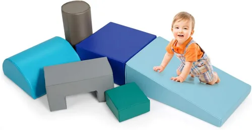 Vista 14 de Costzon Juego de escalada y gateo para niños pequeños, 6 piezas con cubierta de poliuretano para gatear, escalar y caminar, bloques de escalada