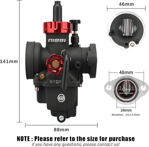 Vista 2 de Kit de Carburador NIBBI PE17, Carburador de 17 mm para Motocicleta con Filtro de Aire de Espuma - Compatible con Pitbike de 100 cc, 110 cc, Dirt