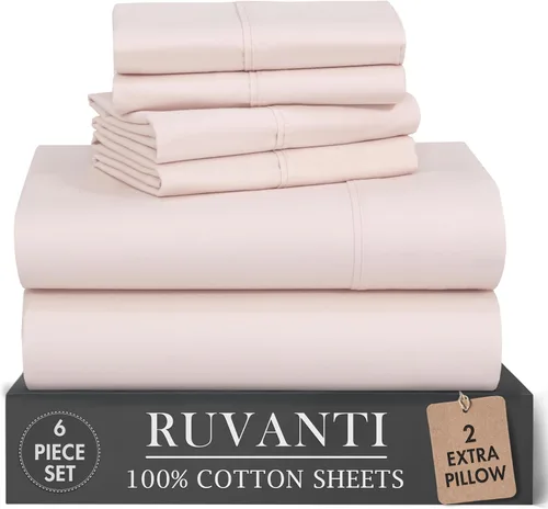 Vista 11 de RUVANTI 4 piezas de sábanas de algodón - 100% algodón natural suave, ligero y transpirable, sábanas de percal crujiente, juego de sábanas Botanica