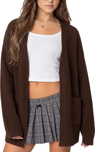 Vista 11 de SUUKSESS Suéteres tipo cárdigan de cachemira para mujer con trajes de otoño Negro