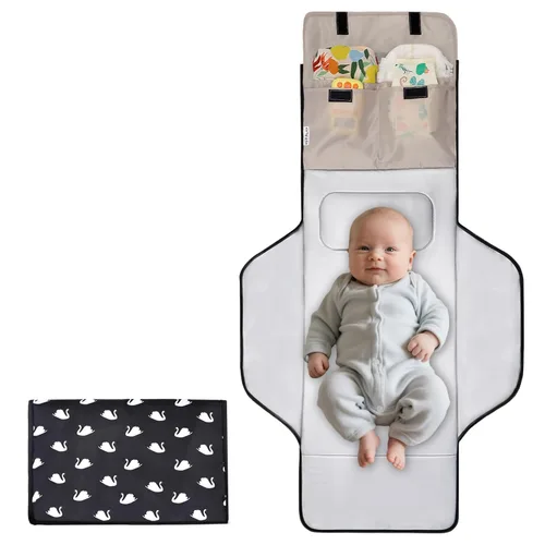 Vista 8 de Cambiador de pañales para niños pequeños, extra largo, grande, ligero, de 31 x 24.2 pulgadas, diseño lindo de 1 a 36 meses, plegable, cambiador