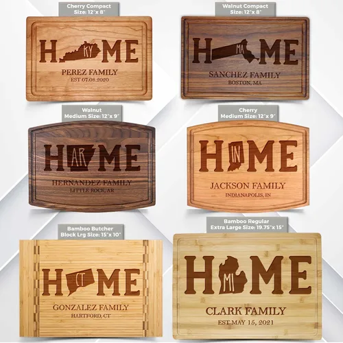 Vista 3 de Tayfus Tablas de cortar grabadas con mapa de estado personalizado, bloques de cocina personalizados para inauguración de la casa, cierre de agentes