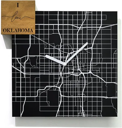 Vista 12 de Modern Wall Clock - Black Aluminum with Silver Fiber Laser Engraving - Square - Contemporary Design - Personalized City Map - Home Town - Location