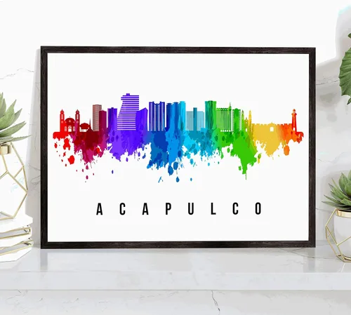 Vista 21 de Póster de Santiago Skyline Chile, pintura de paisaje urbano de Santiago, póster de Santiago Chile, paisaje urbano de Chile y estampado de Santiago