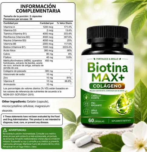 Vista 2 de Biotina Max Colageno para El Cabello-60 Conteos