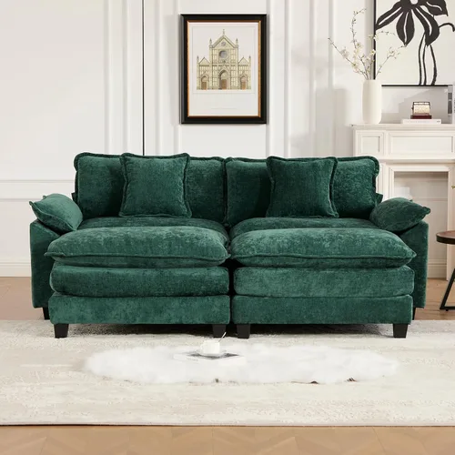 Vista 132 de Sofá seccional modular verde de 111.5", sofás seccionales grandes de 3 plazas para sala de estar, sofá nube oversized de tela chenille con otomana