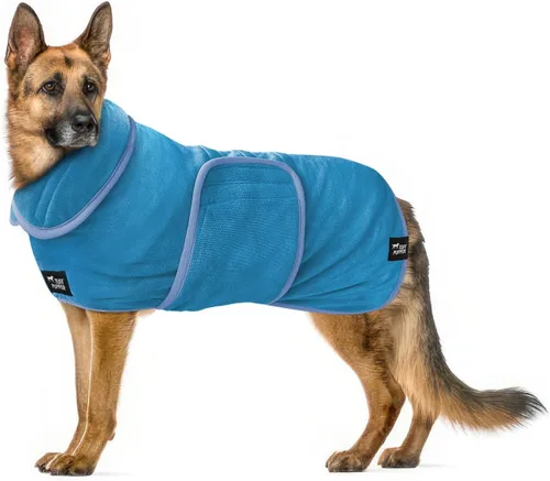 Vista 9 de Tuff Pupper Bata de baño para perro de secado rápido, toalla de felpa de 800 GSM, bata de baño súper absorbente para mascotas y cachorros, capucha