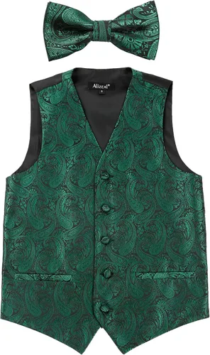 Vista 2 de Alizeal Conjunto clásico de corbatín y chaleco de traje de cachemira para niños