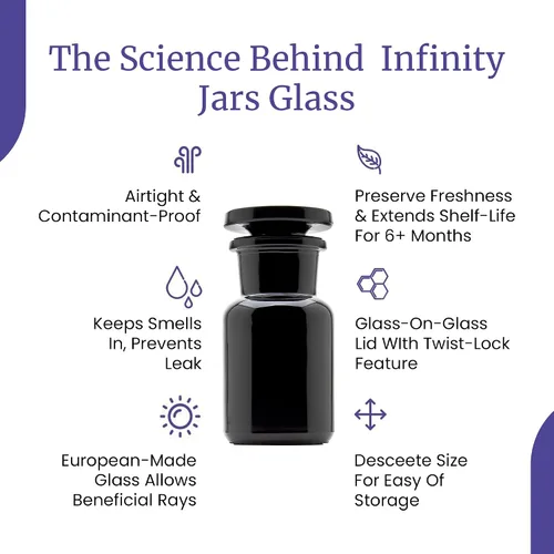 Vista 6 de Infinity Jars 50 ml (1.69 fl oz) Tarro de vidrio negro con bloqueo ultravioleta, hermético, a prueba de olores, recargable, para hierbas, especias