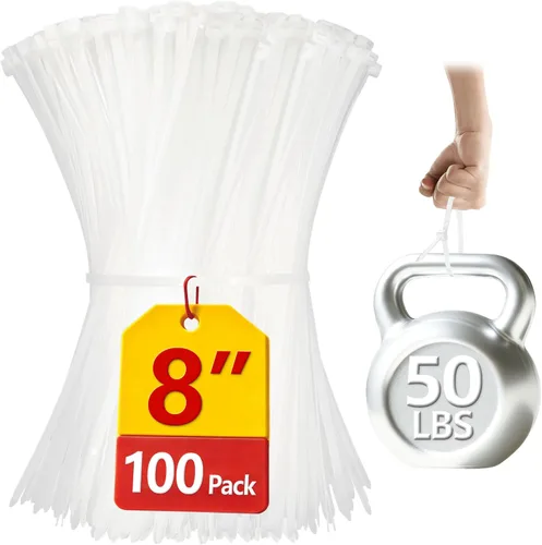 Vista 9 de Bridas blancas de 8 pulgadas, paquete de 1000, 40 libras, bridas