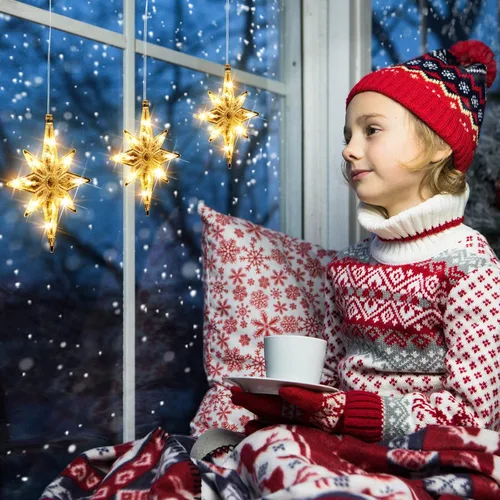 Vista 7 de VIHOSE 6 luces de ventana de Navidad de Belén de 10.6 pulgadas, luces LED de plástico, luces de silueta de ventana de Navidad, adornos colgantes