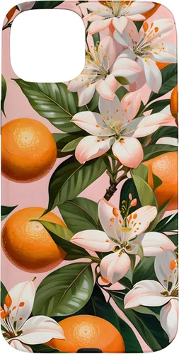 Vista 9 de Carcasa para iPhone 17 con diseño de flores de naranja sobre fondo rosa