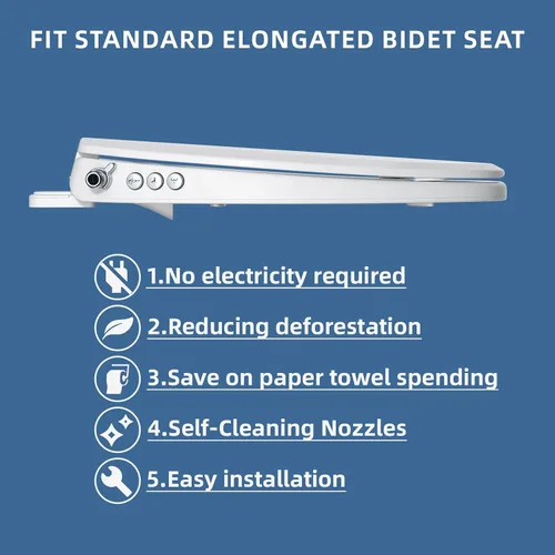 Vista 4 de Clirass Asiento de Inodoro con Bidé, Asiento de Inodoro Alargado de Cierre Suave, Control de Botón para Lavado Femenino/Posterior, Control