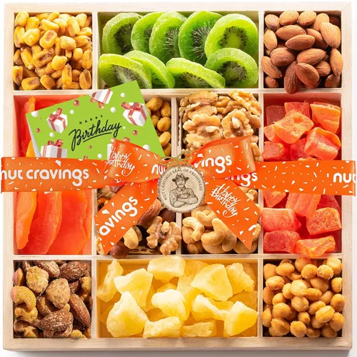 Vista 14 de NUT CRAVINGS - Cesta de regalo con arreglo floral de frutas secas navideñas en cesta de regalo de madera en forma de manzana + bandeja (9 surtido)
