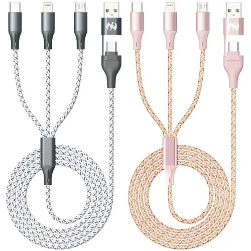 Vista 8 de IDISON Cable de carga múltiple (paquete de 3 de 4 pies), cable de carga 3 en 1, esencial de viaje, cable trenzado de nailon USB A/C, puerto USB A/C