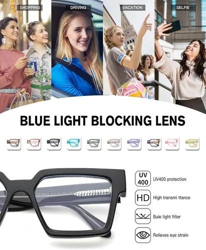 Vista 3 de Pro Acme Gafas cuadradas de gran tamaño con luz azul para hombres y mujeres, a la moda, rectangulares, con marco grueso, UV400, gafas falsas