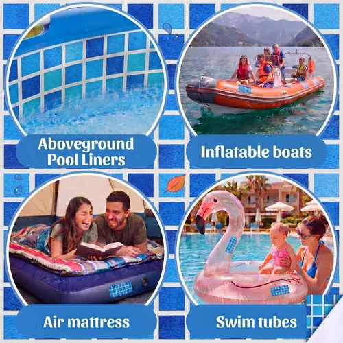 Vista 5 de Nuanchu Parche de vinilo autoadhesivo para alberca, hoja de reparación de PVC impermeable para piscinas sobre el suelo, casa de rebote, barco