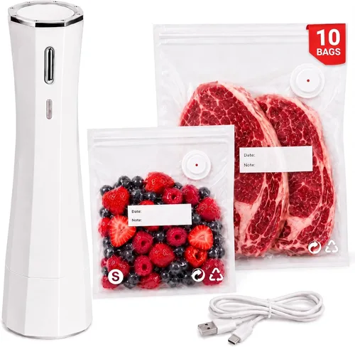 Vista 9 de Sellador al vacío para alimentos con 10 bolsas reutilizables, color gris