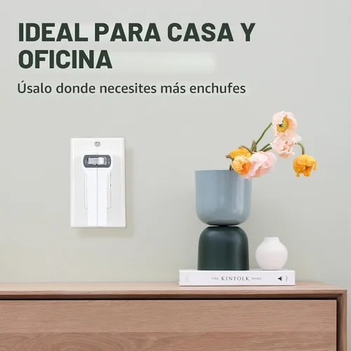 Vista 7 de SYCON Adaptador de pared de 4 tomas con interruptor de alimentación y luz nocturna, adaptador extensor de 2 clavijas con 4 tomas de corriente
