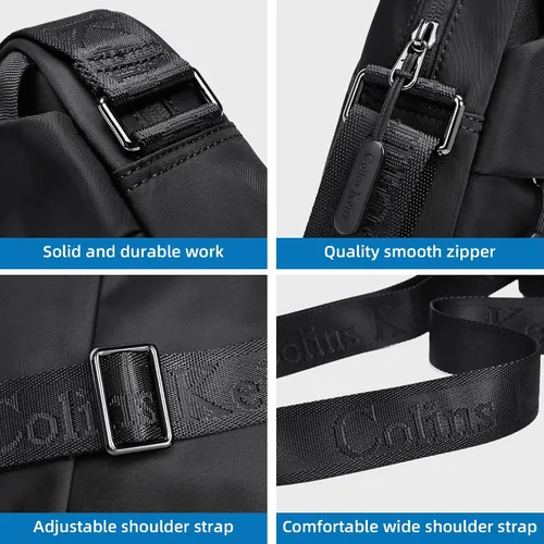 Vista 6 de Colins Keirs Bolso bandolera para hombre, bolso bandolera de viaje con cremallera y correa de hombro ajustable. Bolsa de mensajero pequeña