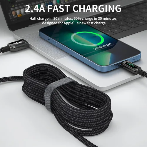 Vista 5 de AICase Cable de carga para iPhone, cable de sincronización de carga trenzado de nailon de 0.8 pies con pantalla LED compatible con iPhone 13 13 Pro