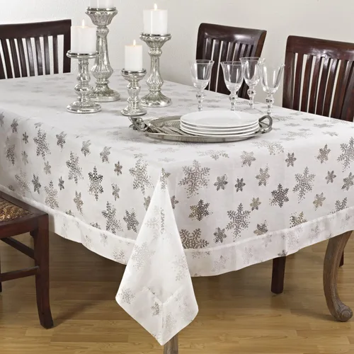 Vista 2 de Saro LifeStyle 8000.W70180B - Mantel con diseño de copo de nieve, blanco, 70 x 180 pulgadas