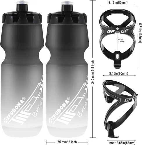 Vista 7 de 750ml Bike Water Bottle with Holder Combo 2 Pack Dishwasher Safe 2 Black/white+ 2 Cage