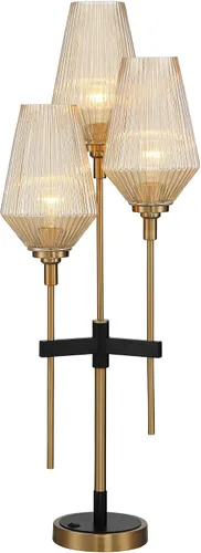 Vista 2 de Possini Euro Design Axiom - Moderna lámpara de mesa para consola de 39 pulgadas de alto, latón dorado y negro, pantalla de vidrio acanalado champán