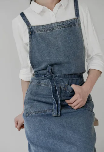 Vista 59 de Jeelow Delantal de cocina de algodón o sarga de algodón para hombres y mujeres, ajustable con bolsillos ajustables