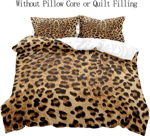 Vista 2 de LUVIVIHOME Funda de edredón de leopardo de lujo, 2 piezas, funda de edredón individual, ropa de cama con estampado de guepardo marrón, funda