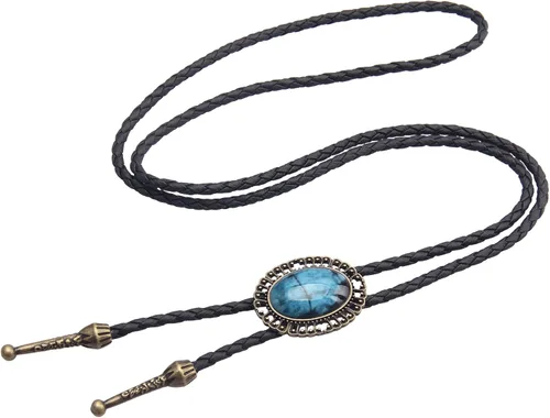 Vista 3 de GelConnie - Corbata con cordón de cuero adornado y una corredera de metal (bolo), estilo nativo americano, collar de vaquero del oeste americano
