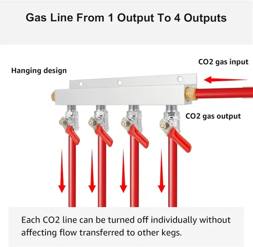 Vista 4 de Colector de CO2, distribuidor de gas de CO2 de 4 vías OD 5/16 pulgadas para púas de barril de cerveza, divisor de CO2 Kegerator con válvulas