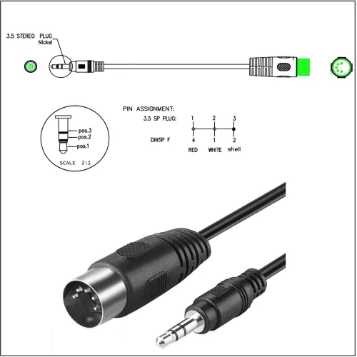 Vista 2 de CREATOR Cable MIDI de 5 pines Din a 0.1 in TRS Stereo Jack Cable de audio