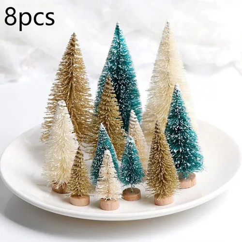 Vista 8 de 8 mini árboles de Navidad artificiales, pinos en miniatura con base de madera, árbol de Navidad de mesa para Navidad, vacaciones, Año Nuevo