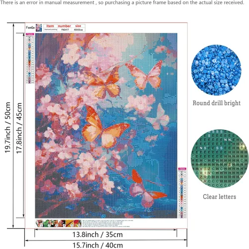 Vista 4 de FemGe Kits de pintura de diamantes 5D para adultos, flores de mariposa rosadas, círculo completo, kit de arte de diamantes para principiantes, kits